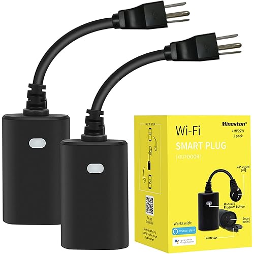 Minoston Outdoor Smart Plug, Heavy Duty WiFi Outlet, Compatible with Alexa, Google Home, IP65 Weatherproof, Timer & Countdown by Smart Life APP, No Hub Required, FCC Certified, 2 Pack(MP22W)