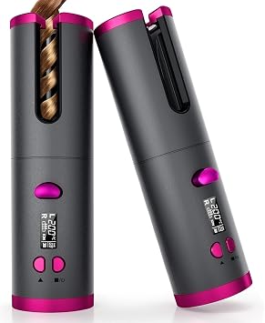 Wireless Auto Hair Curler with Adjustable Temperature and Timer, Automatic Cordless Curling Iron with LCD Display, Portable Rechargeable Rotating Fast Heating Hair Wand for Style