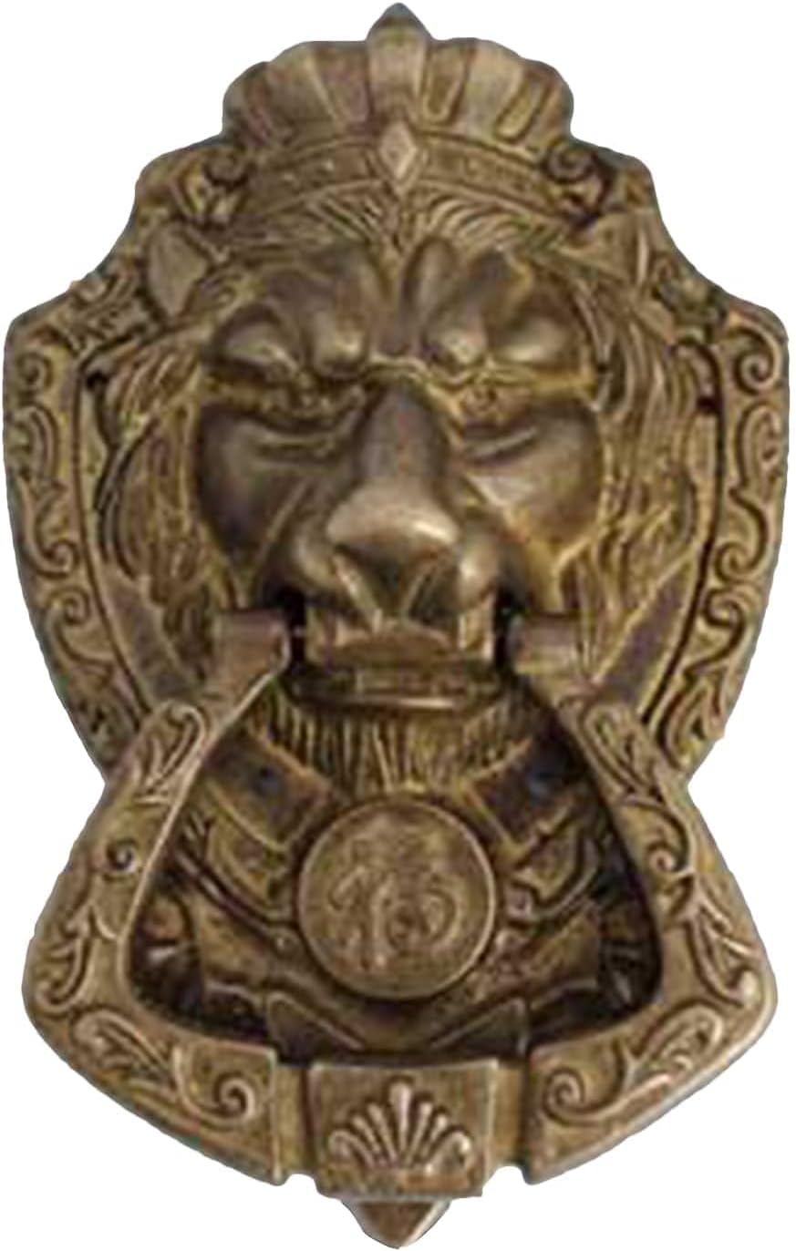 Brass Door Knocker Vintage Front Door Lion Head Door Pull Ring for Outdoor Garden Porch Wall Decor Metal Engraved Gate Knocker with Fittings (Color: Bronze) (Bronze)