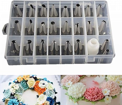 Amazon Sakura作 サクラサク 口金24種類 ケーキ クッキー デコレーション パーティー 葉っぱ バラ カーネーション あじさい なでしこ 花いろいろ 手作り 生クリーム 絞り 口金 絞り袋3枚付き 口金 オンライン通販