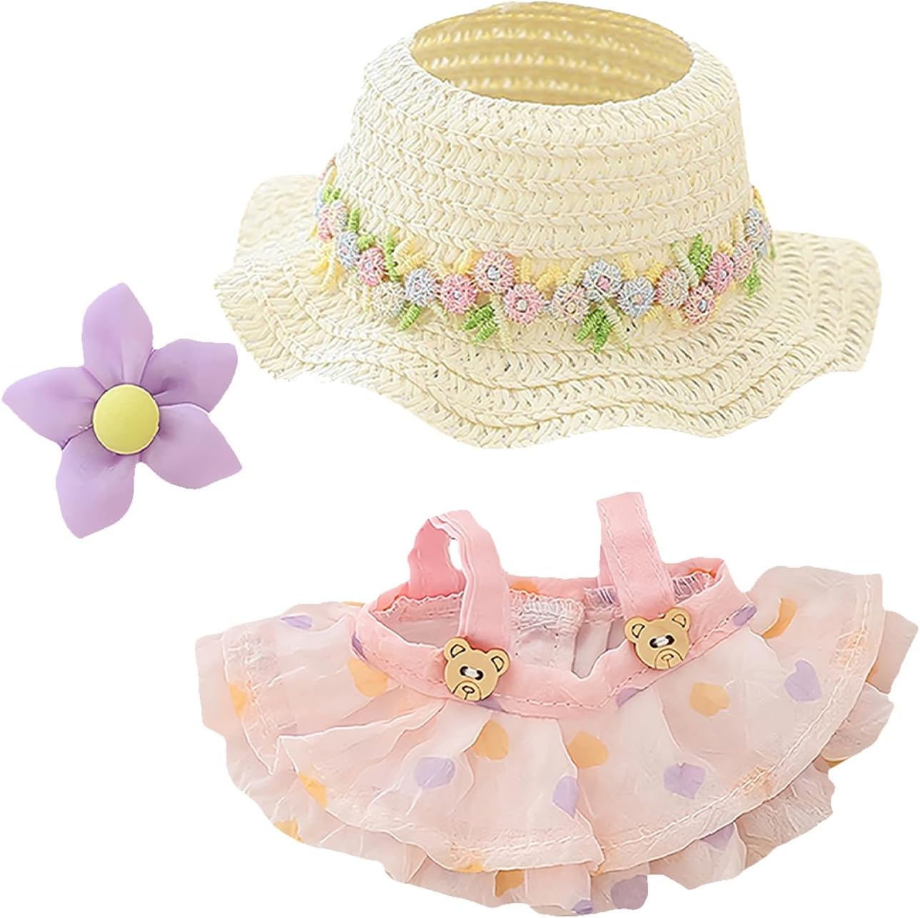 17cm Doll Clothes Set no Doll,Fashion Chic Straw Hat & Clothes Accessories for 1st/2nd/3rd Gen Dolls Play Display (Pink)