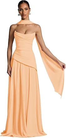 Strapless Bridesmaid Dresses with Scarf 2026 Long A-line Prom Formal Dress