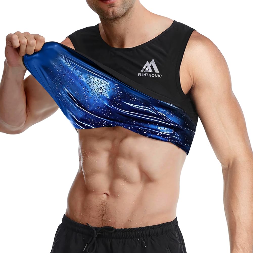 Flintronic Gilet de Sueur de Sauna pour Hommes, Débardeur Sudation Amincissant Ventre, T Shirt Sudation Homme, pour Entraînement Mise Forme, Cardio