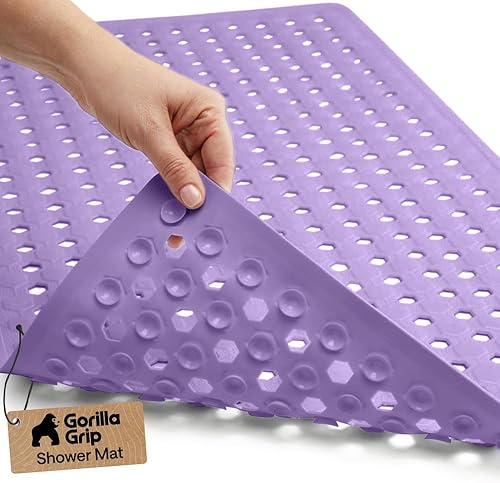 Vista 10 de GORILLA GRIP Alfombrilla para bañera patentada, lavable a máquina, con ventosas y orificios de drenaje para mantener las bañeras limpias, suave