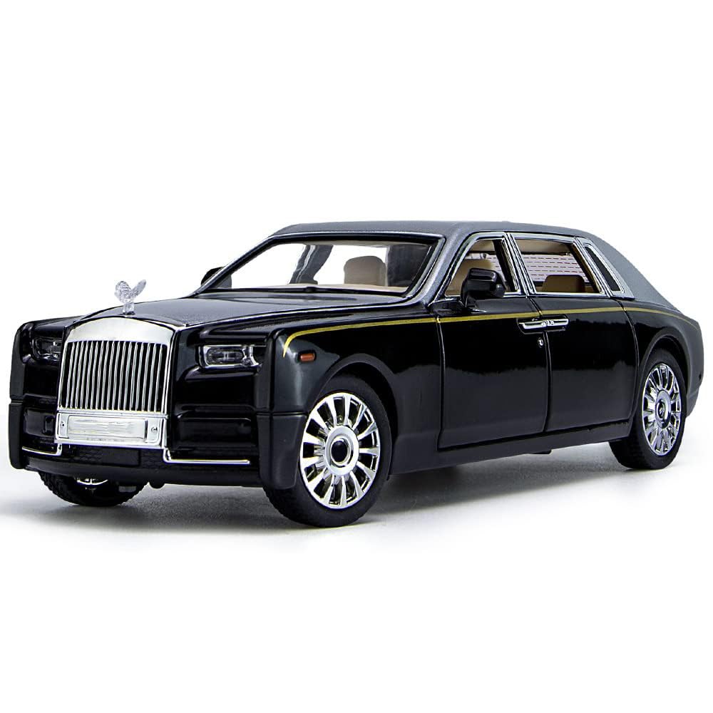 EROCK Upgrade Version -Exquisite car Model 1/24 Rolls-Royce Phantom Model Car,Zinc Alloy Pull Back Toy car with Sound and Light for Kids Boy Girl Gift. (Silver-Black)