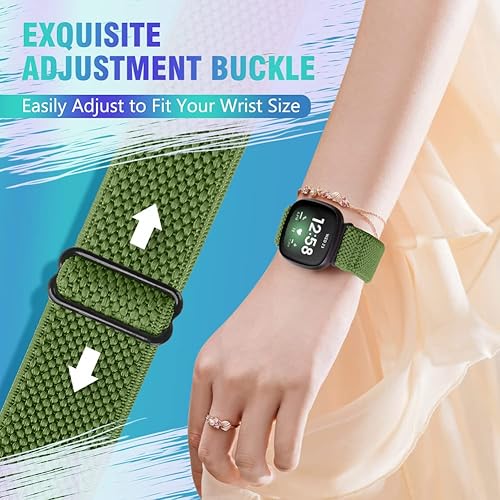 Vista 10 de Paquete de 3 correas elásticas de nailon compatibles con Fitbit Versa 4/Versa 3/Sense 2/Sense, suave, ajustable, transpirable, correas de repuesto