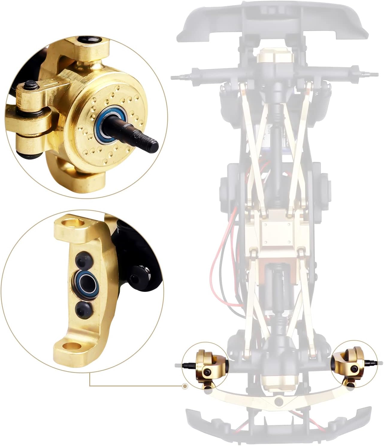 Brass Steering Knuckles Caster Blocks C-Hubs and Steering Link for TRX4M TRX4MT 1/18 RC Crawler Upgrades (Gold)