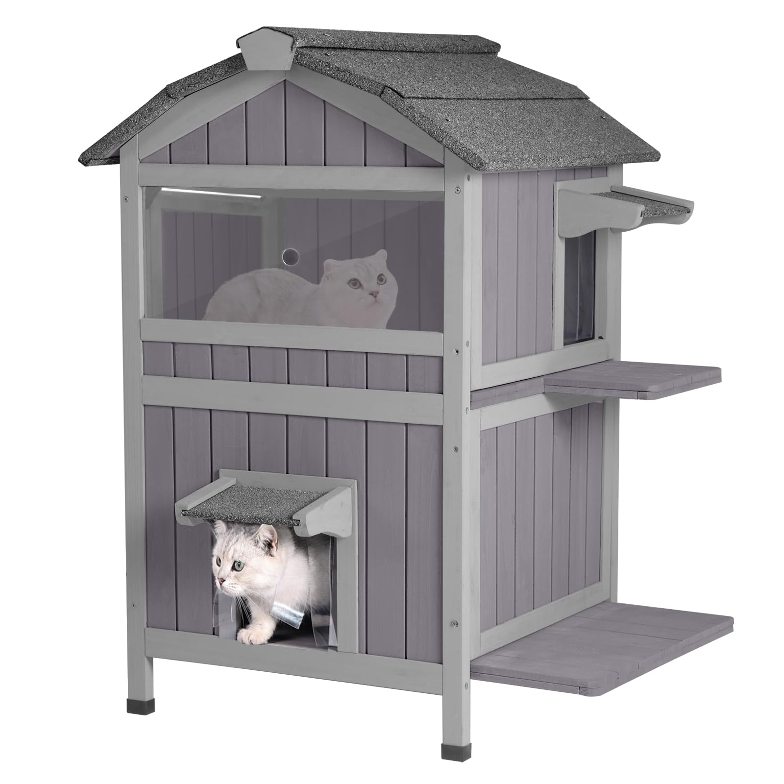 GUTINNEEN Outdoor Cat House Weathproof Two Story Feral Cat Shelter for Winter with Escape Doors