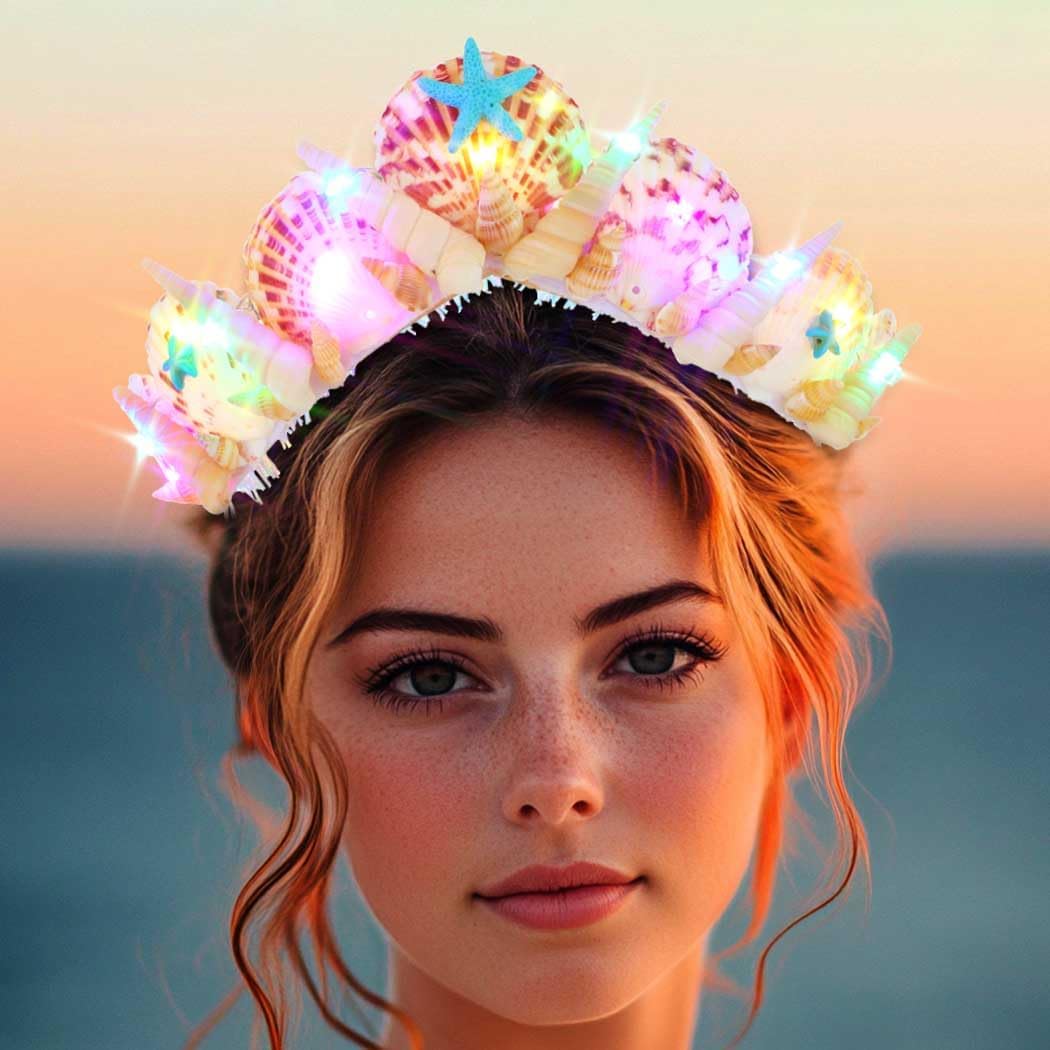 DRESBE Light Up Starfish Tiara and Crown Seashell Conch LED Headband Mermaid Ocean Hair Accessories for Women - Image 5