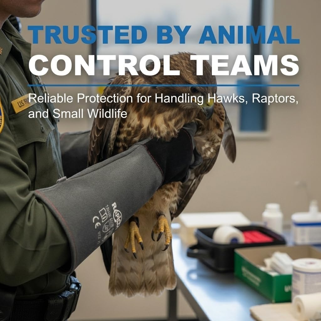 RAPICCA Animal Handling Gloves Bite Proof Reinforced Leather Padding Dog,Cat Scratch,Bird Handling Falconry Gloves Grabbing,Reptile Squirrel Snake Bite 22in Grey-Black - Image 2