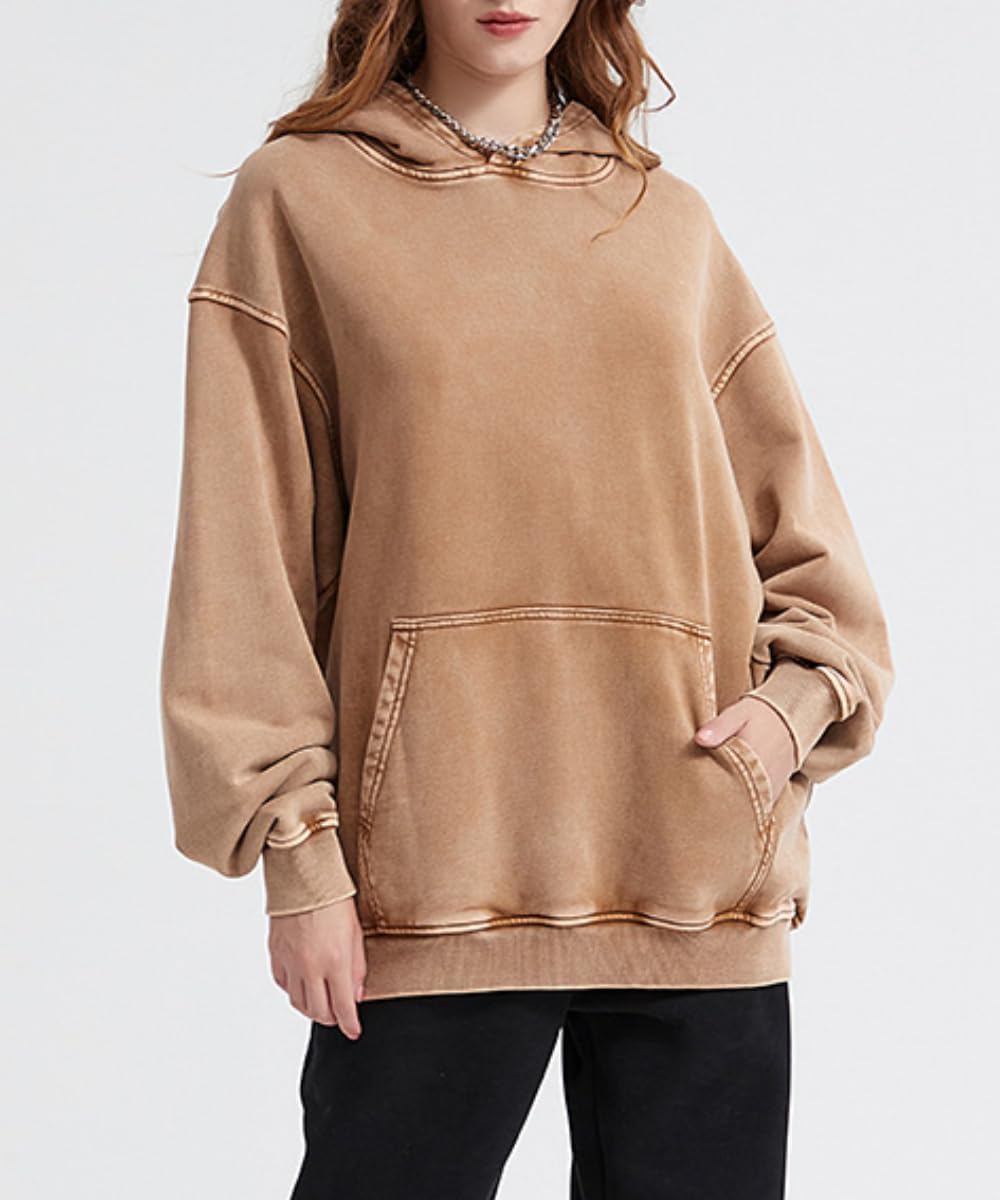 POHADON Oversized Hoodies for Men Women Acid Wash Heavy Cotton Hooded Pullover Sweatshirt Vintage Y2k Streetwear - Image 2
