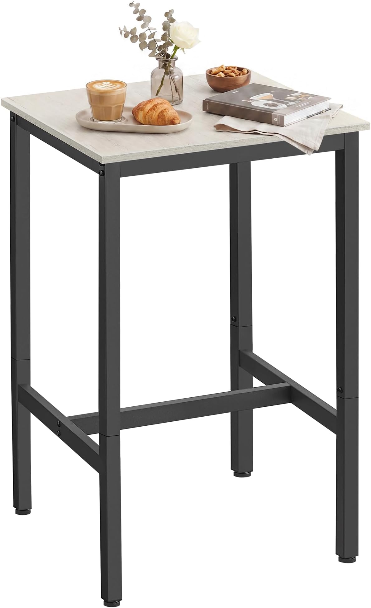 VASAGLE Breakfast Bar, Square Tall Bar Table, Heavy-Duty Steel Frame, 60 x 60 x 92 cm, Easy Assembly, for Kitchen Living Room, Industrial Style, Vintage White and Black LBT025B73
