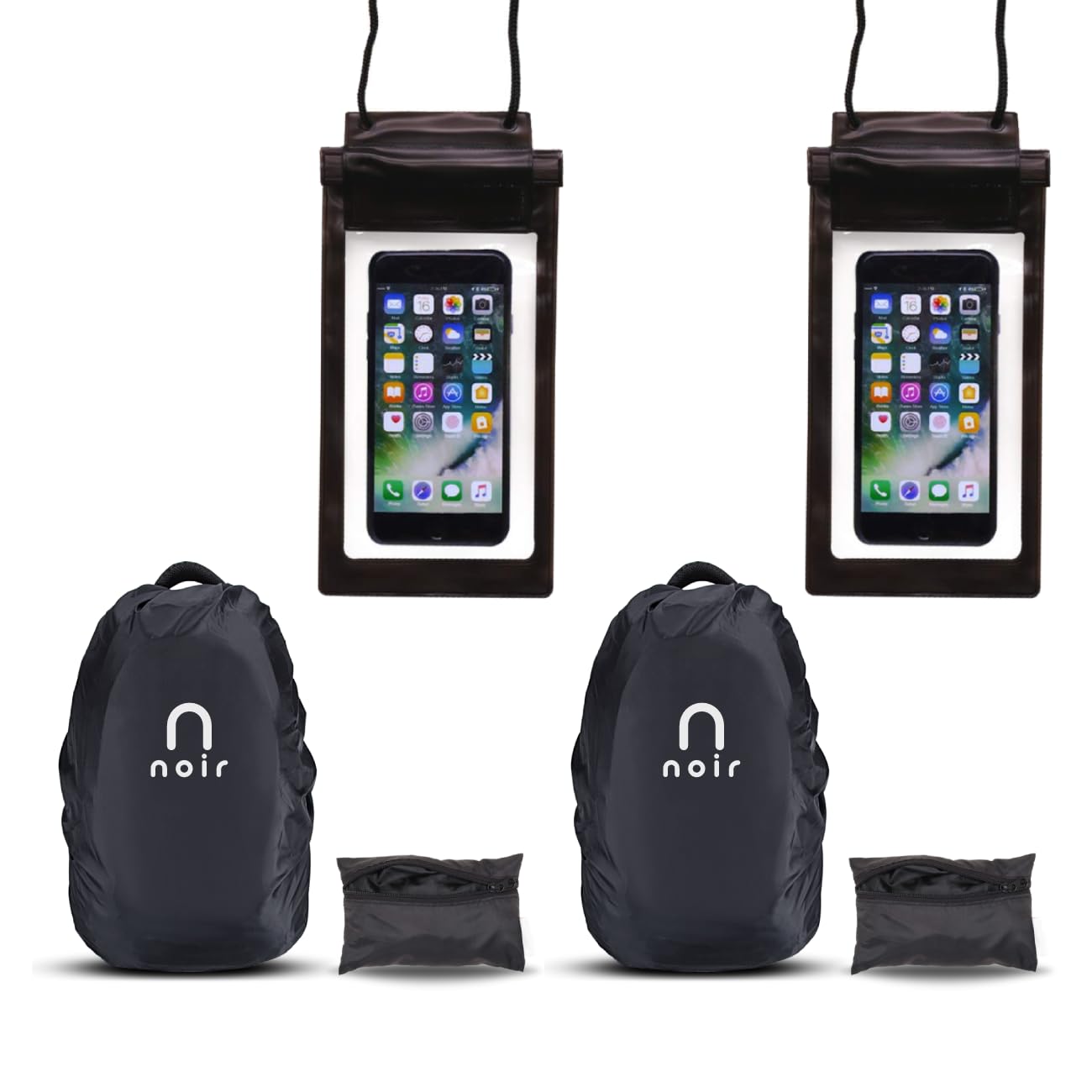 Noir Rain Cover for Backpack Waterproof & Dustproof Upto 45L with Mobile Rain Cover Bag Rain Cover with Elastic Fixing Buckle, Laptop Bag Cover for Trekking Travel College Office, Black | Pack of 2-image-16