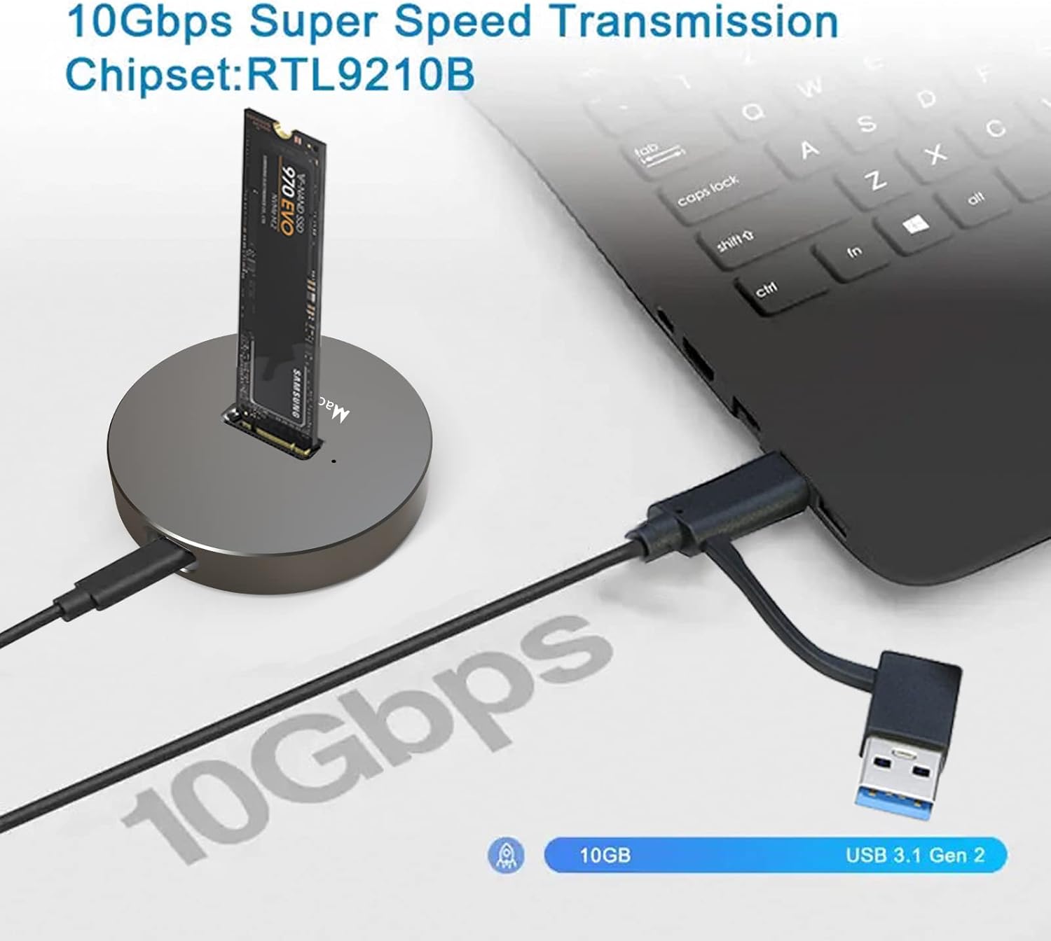 M.2 NVMe & SATA to USB C Docking Station, SSD Reader Adapter for 2280 2260 2242 2230 Enclosure, Fits Both M.2 (M Key, B+M Key) NVMe and SATA NGFF SSDs Aluminum Alloy