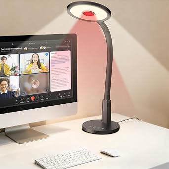 Glendan Desk Lamp for Home Office Eye-Caring LED Red Light Desk Lamp, 10 Brightness & Flexible Gooseneck, Dimmable Desk Light with Memory & Timer, Table Lamp for Study, Bedroom