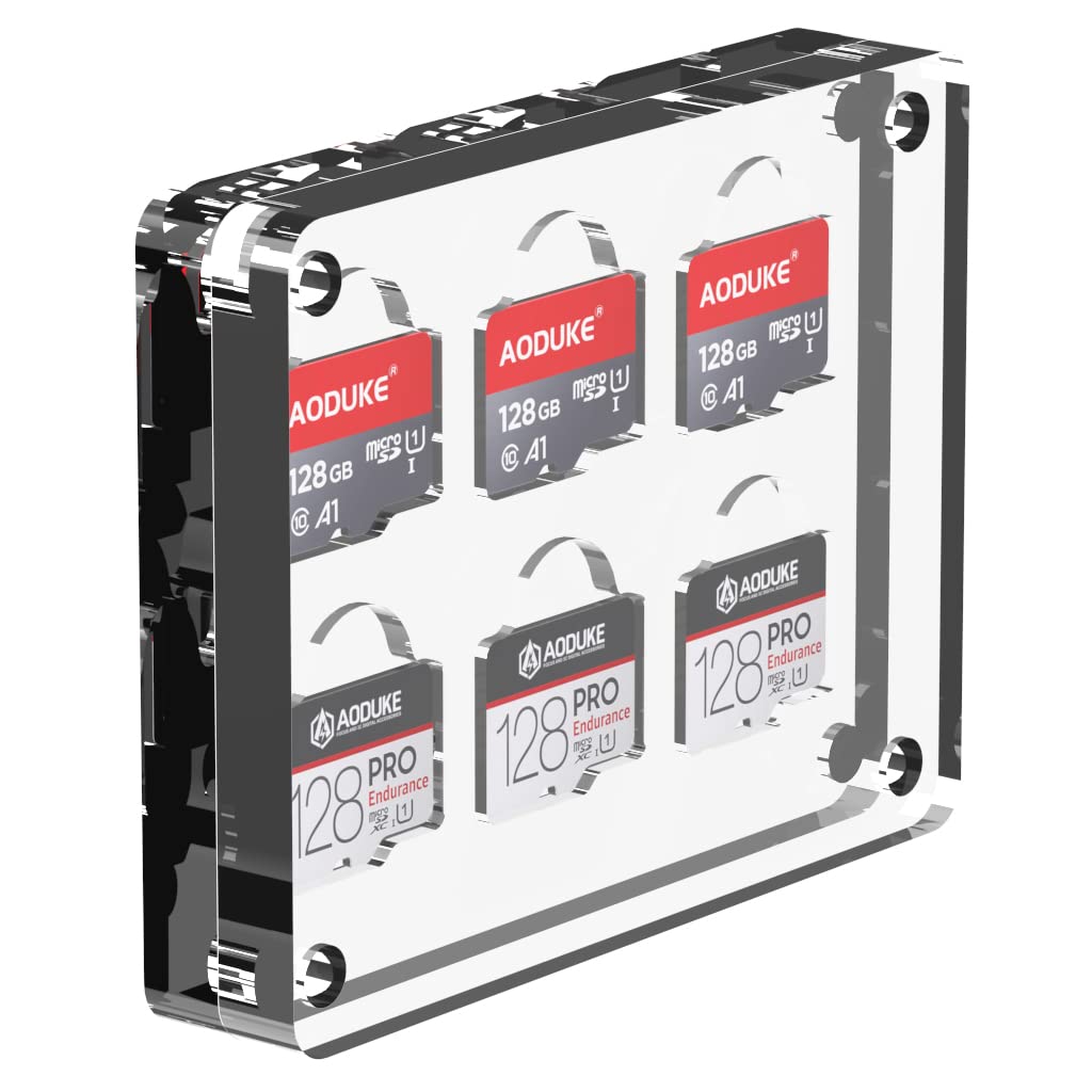 AODUKE 6 Slots Transparent Closure TF Card Holder Micro SD Card Case, Micro SD TF Card Bamboo Storage box manager, TF Card Storage rack Manager-06TF