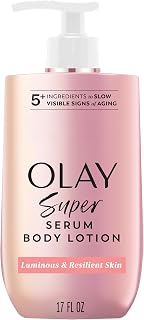 Olay Super Serum Hand & Body Lotion for Aging, 24hr Long Lasting Moisture, Fast Absorbing, 5+ Ingredient Complex for Bright Even Firm Luminous Skin, Sweet Vanilla & Soft Wood Scent, 17 fl oz