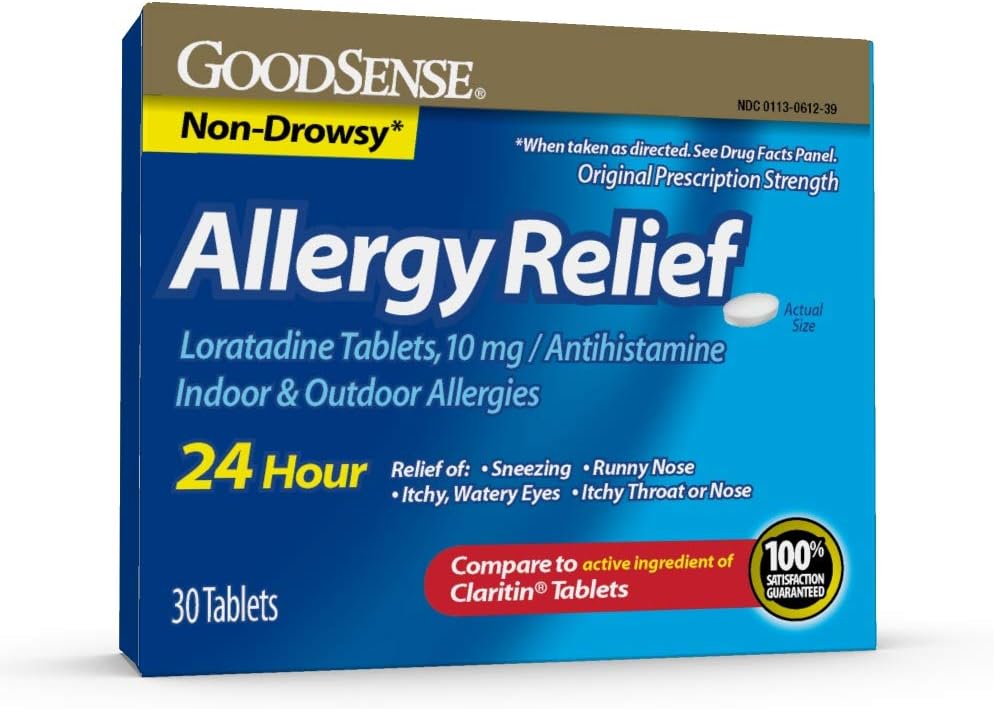 GoodSense Allergy Relief Loratadine Tablets 10 mg, Antihistamine, Allergy Medicine for 24 Hour Allergy Relief, 30 Count