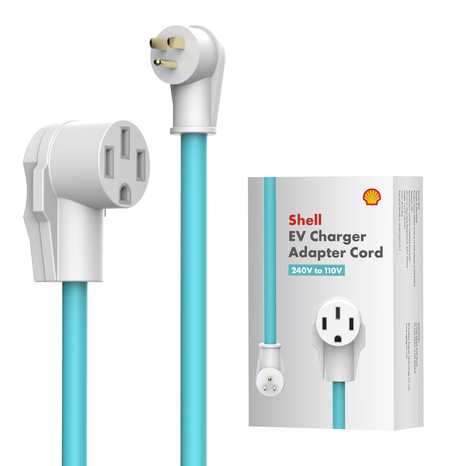 Shell Level 2 EV Charger - 40A 240V Portable With 24ft Cable, NEMA 14-50 & 5-15 Adapters