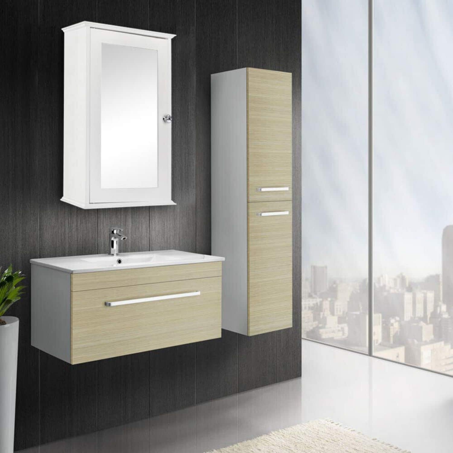 DUNBE 3 Tier Bathroom Wall Mount Medicine Cabinet w/Adjustable Shelves & Single Mirror, White