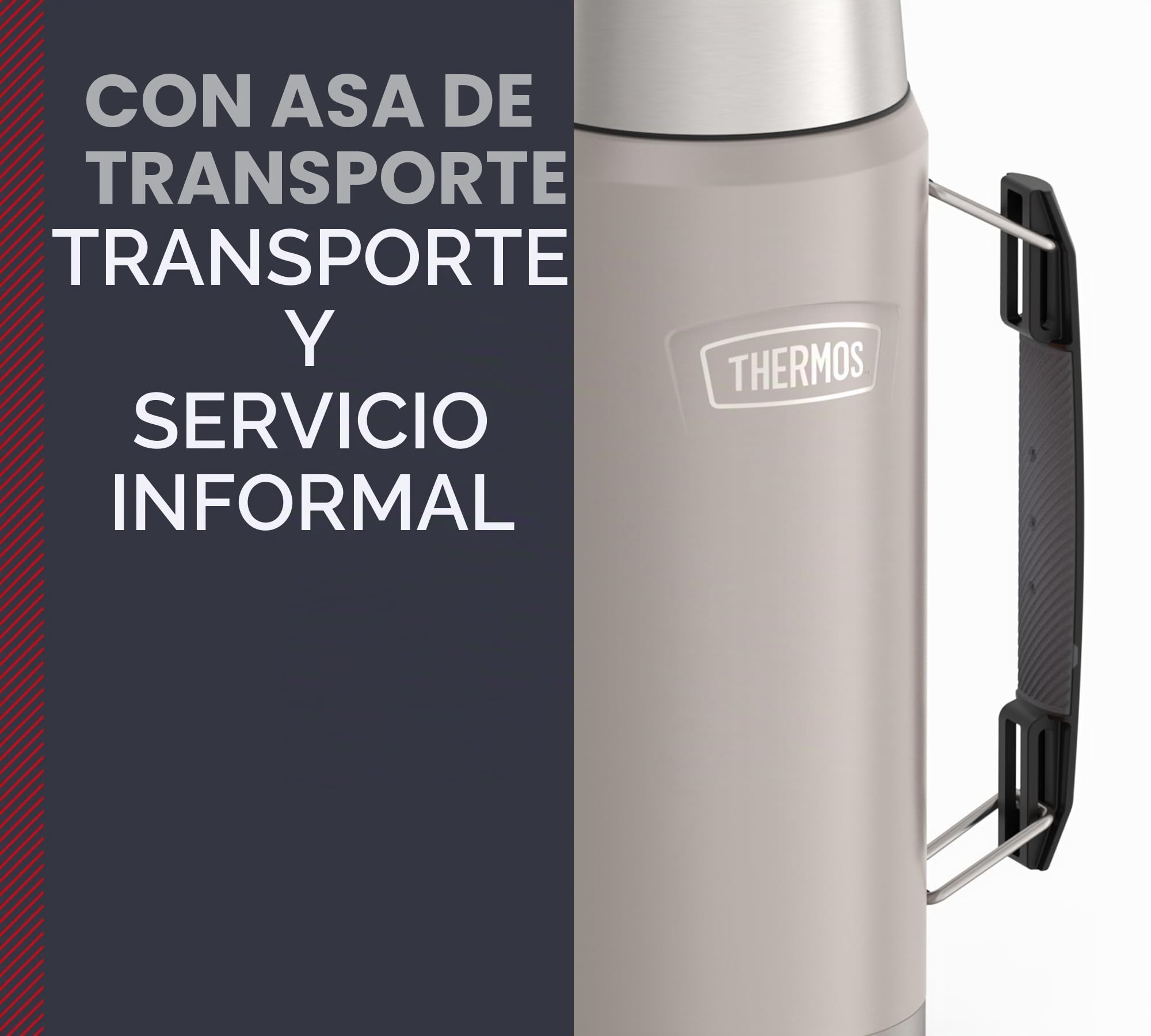 THERMOS ICON Botella Térmica 1,20 L, Beige/Sandstone Mate, Con Vaso y Asa, 24 H Caliente/Frío, Apto Para Lavavajillas, Hermético, Libre de BPA