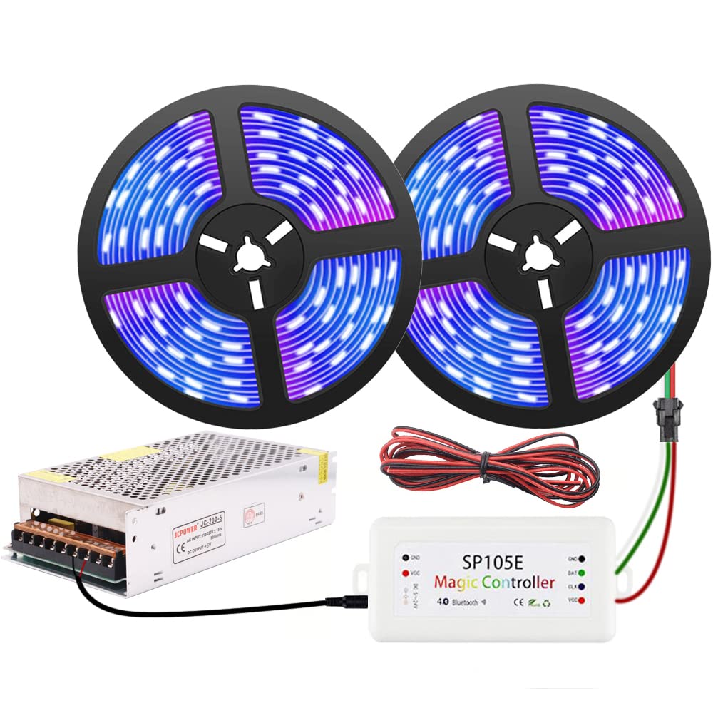 WS2812B individualmente direccionable inteligente RGB LED tira de luz IP30 no impermeable flexible sueño color 32.8T 10M luz SP105E Bluetooth LED controlador DC5V 12A LED transformador KIT