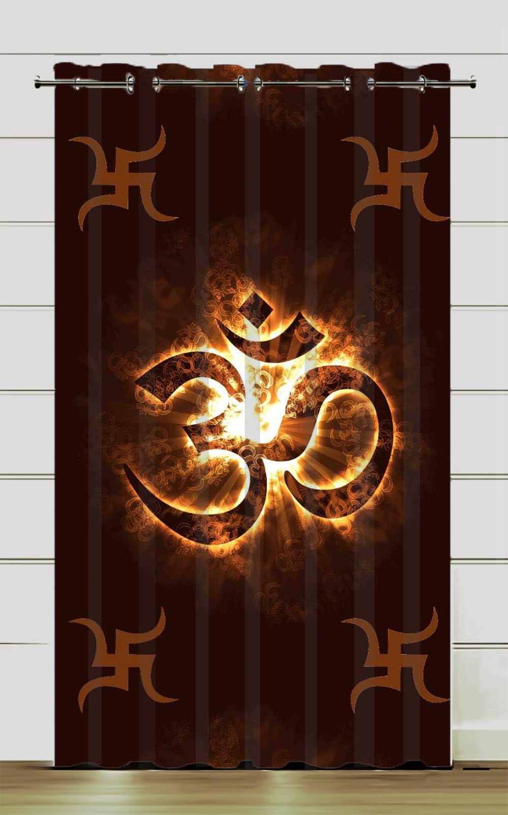 FRESH FROM LOOM God Semi Sheer Curtains 5 Feet Long|Premium Polyester Mandir Curtain|Roatry Printed Window Parda|Latest Modern Parde For Pooja Room|Home Screens|Eyelet Ring (1Pc Om Aum),Multicolor-image-34