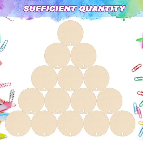Miniatura 10 de 100 círculos redondos de madera sin terminar con agujeros, discos redondos de madera para manualidades, recortes circulares de madera natural en