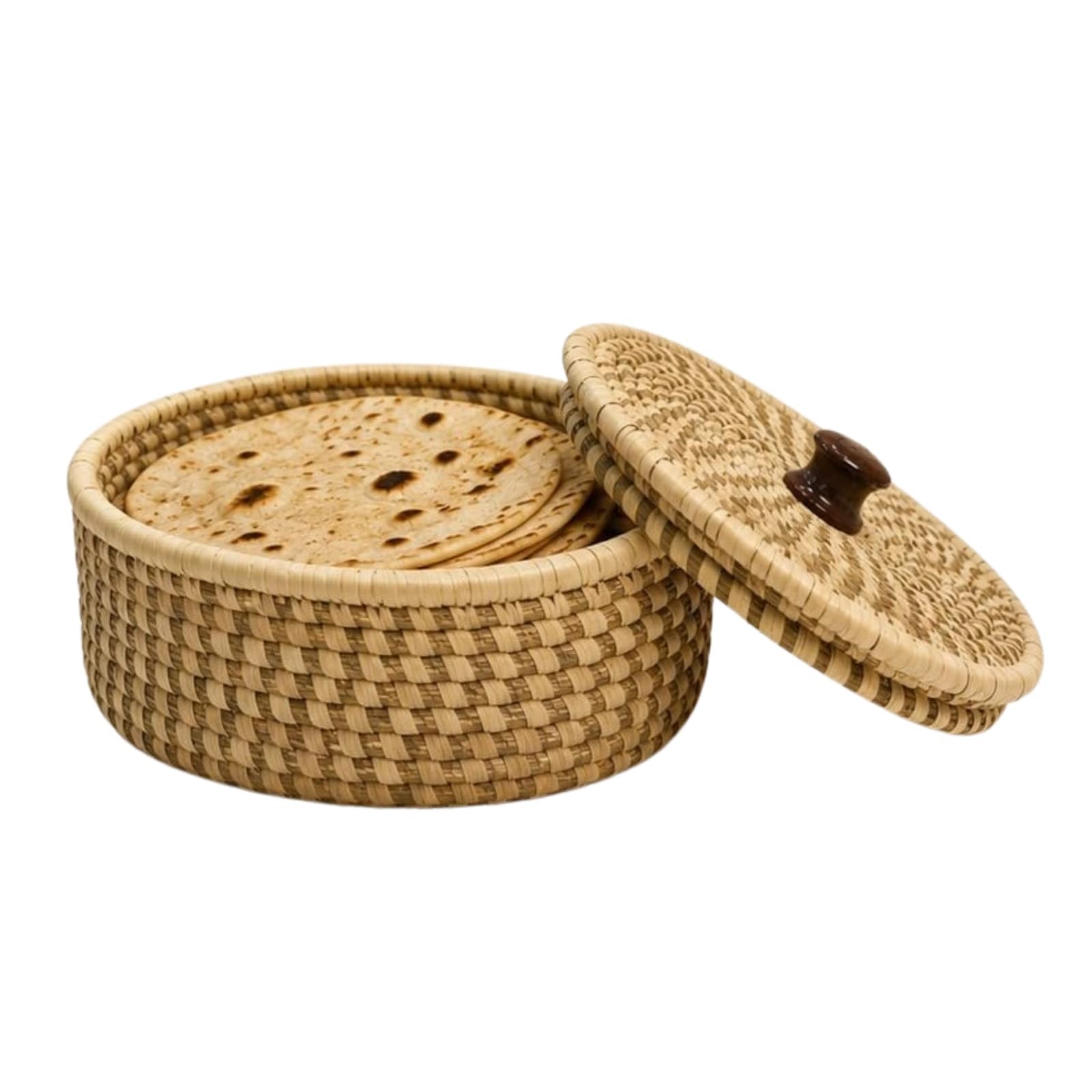 Handcrafted Sabai Grass Roti Box with Lid | Eco-Friendly Chapati Storage Basket for Kitchen | Natural Insulated Roti/Chapati Box with Wooden Knob – Keeps Rotis Warm-image-44