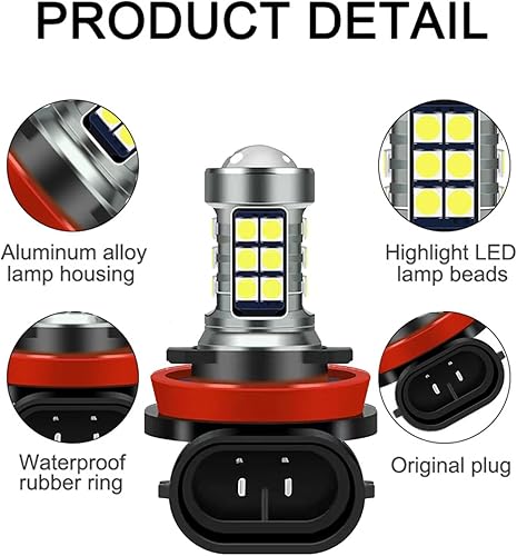 Miniatura 5 de Bombillas LED antiniebla H11/H8, 6000K xenón blanco, 27 chips SMD, iluminación de 360 grados, sin polaridad, paquete de 2