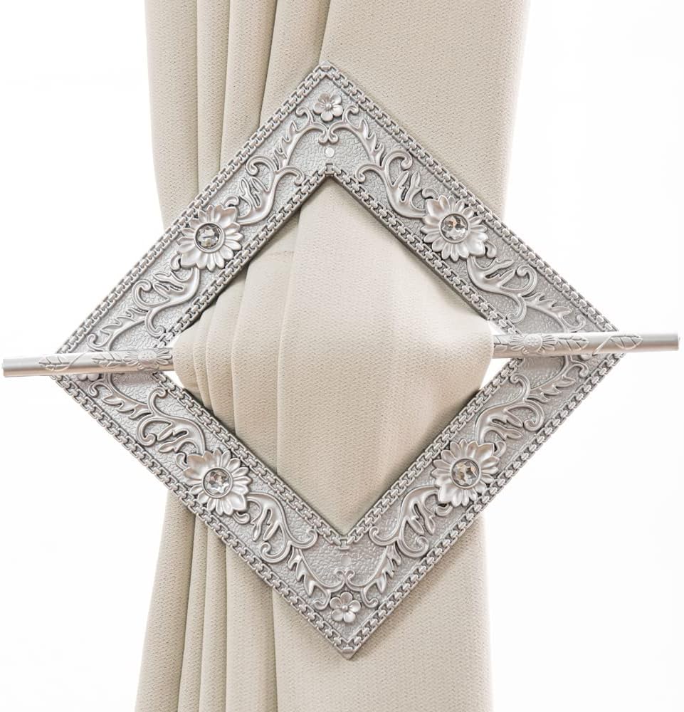 Curtain Tiebacks Classical Elegance Resin Panel Holdback Set of 2 (Rectangle Silvery)