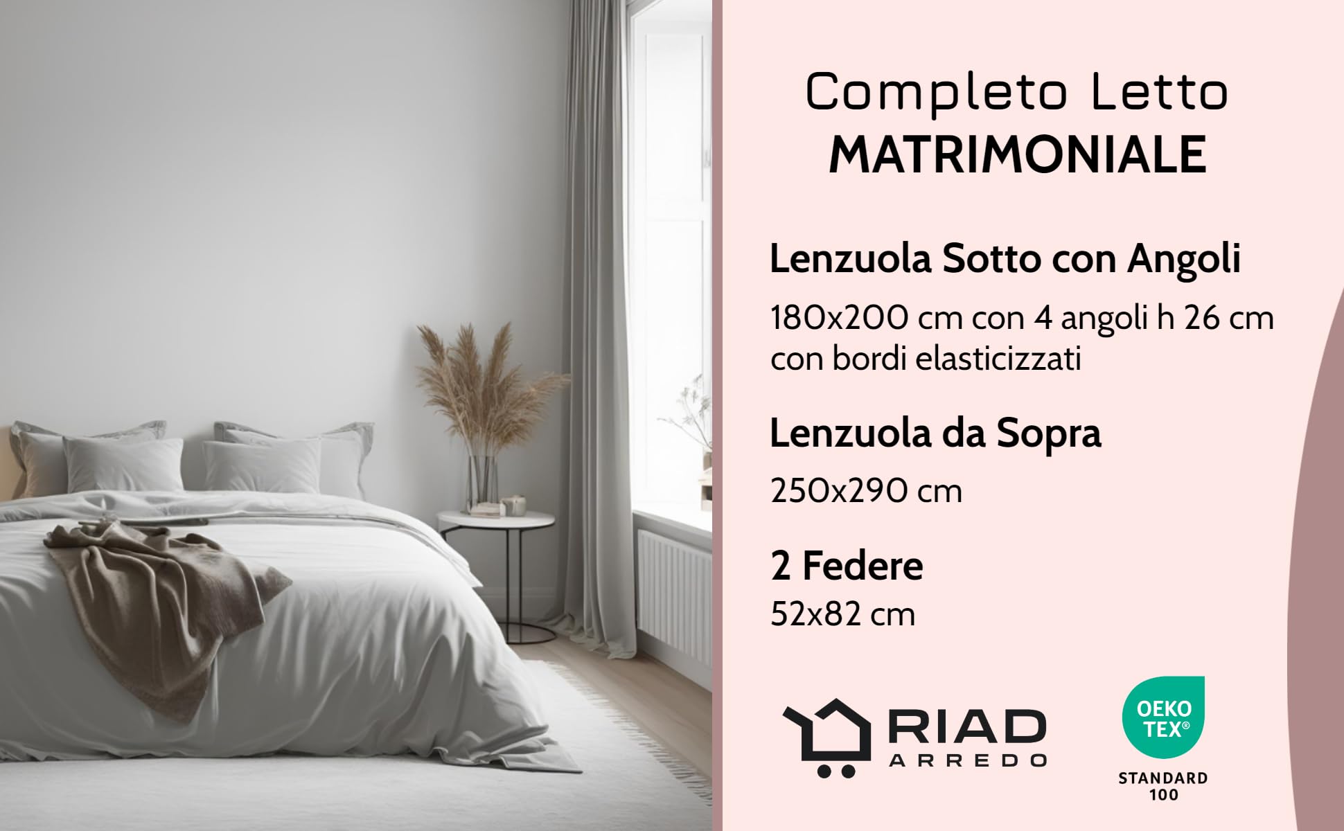 Riad Arredo Set Lenzuola Letto Matrimoniale 100% Cotone PERCALLE - Completo Letto Morbido in Prezioso Percalle (Ilaria Blue)