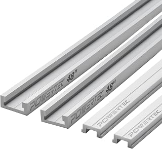 POWERTEC 48" Miter T Track w/ T-Bar for Table Saw, Router Table, Band Saw, Works with 3/4” x 3/8” Miter T Slot, Miter Gauge, T Track Accessories for Woodworking and Sliding Jigs, 2 Sets (71156-P2)