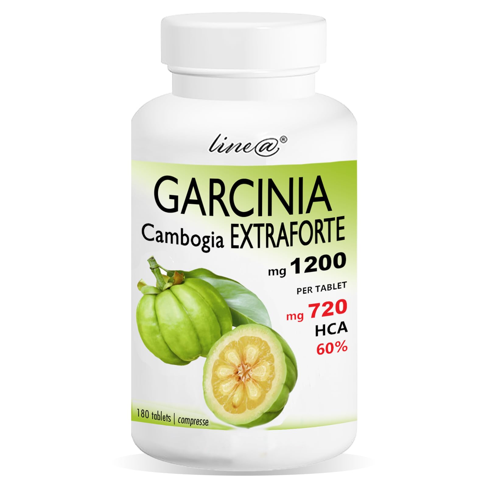 GARCINIA CAMBOGIA EXTRAFORTE 1200mg pro Tablette - 180 Tabletten - 100% PURE (720mg HCA pro Tablette) 100% NATURAL - ITALIENISCHES PRODUKT