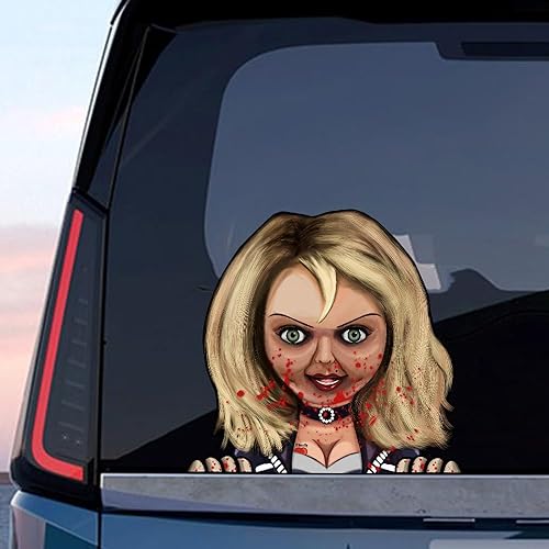 Miniatura 8 de Adhesivo de vinilo de dedo medio de Halloween para autos, personajes de películas de terror, calcomanías de mirada para pared de ventana trasera,