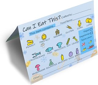 Food Allergy Alert Cards for Potlucks and Social Events - Winter Holiday in Blue - 4 x 6-inch, 25 Awareness Cards - Catering to Various Allergies, Keep Your Guests Safe and Informed!