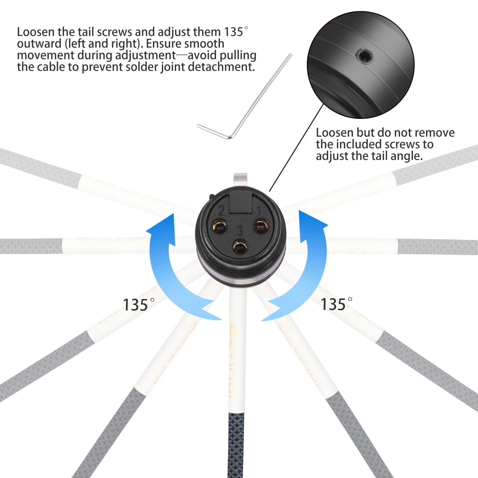 Cable XLR en ángulo recto, ángulo giratorio de 360 grados hembra XLR a ángulo giratorio de 360 grados macho XLR para micrófono, adaptador de cable de micrófono de 6 pies, 2 unidades