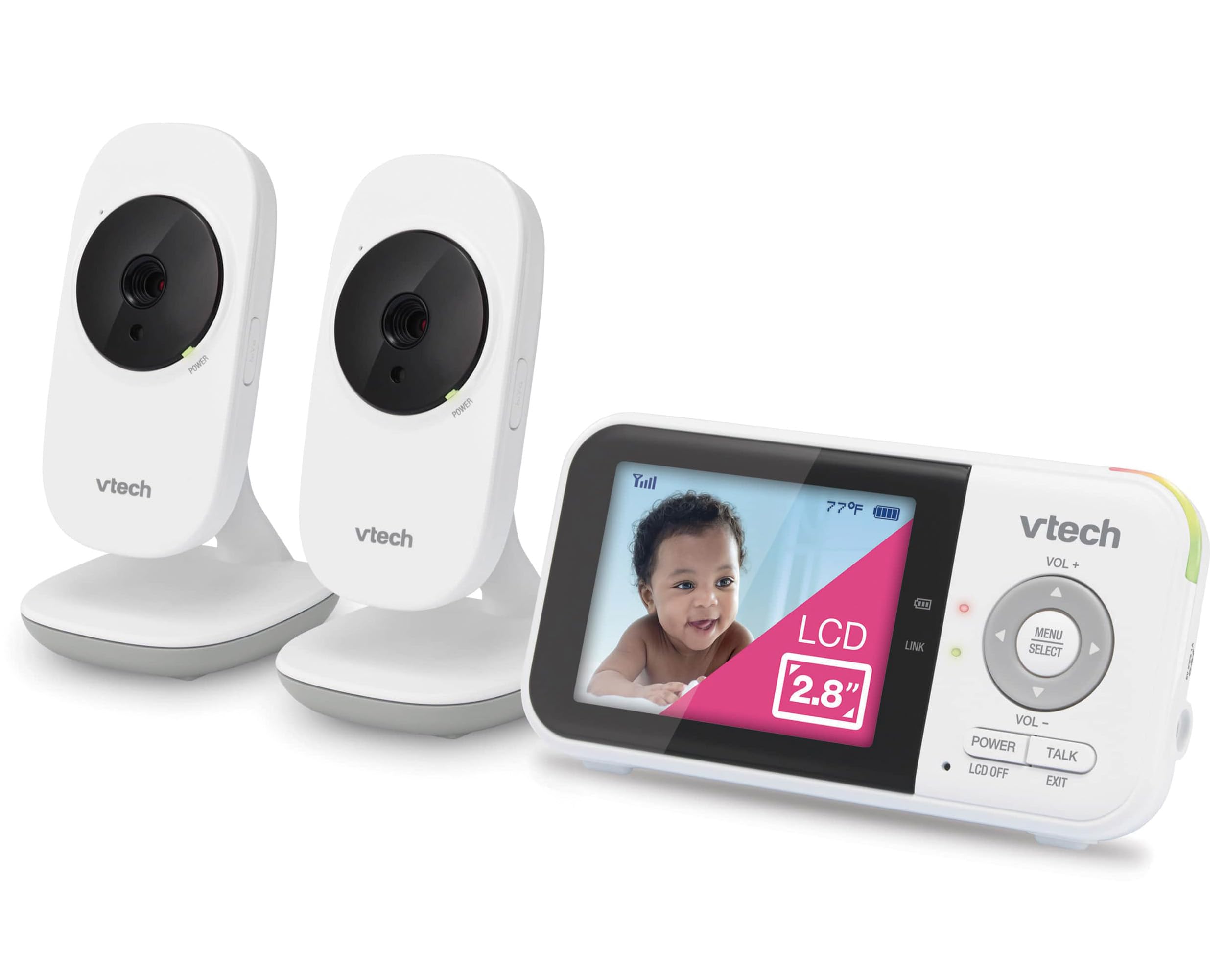 VTech VM819 Baby Monitor with Camera and Audio, 2.8” Screen Portable Baby Camera, Night Vision, 2-Way Audio, Temperature Sensor and Lullabies, Secure Transmission No WiFi, Ideal for Baby/Elderly/Pet