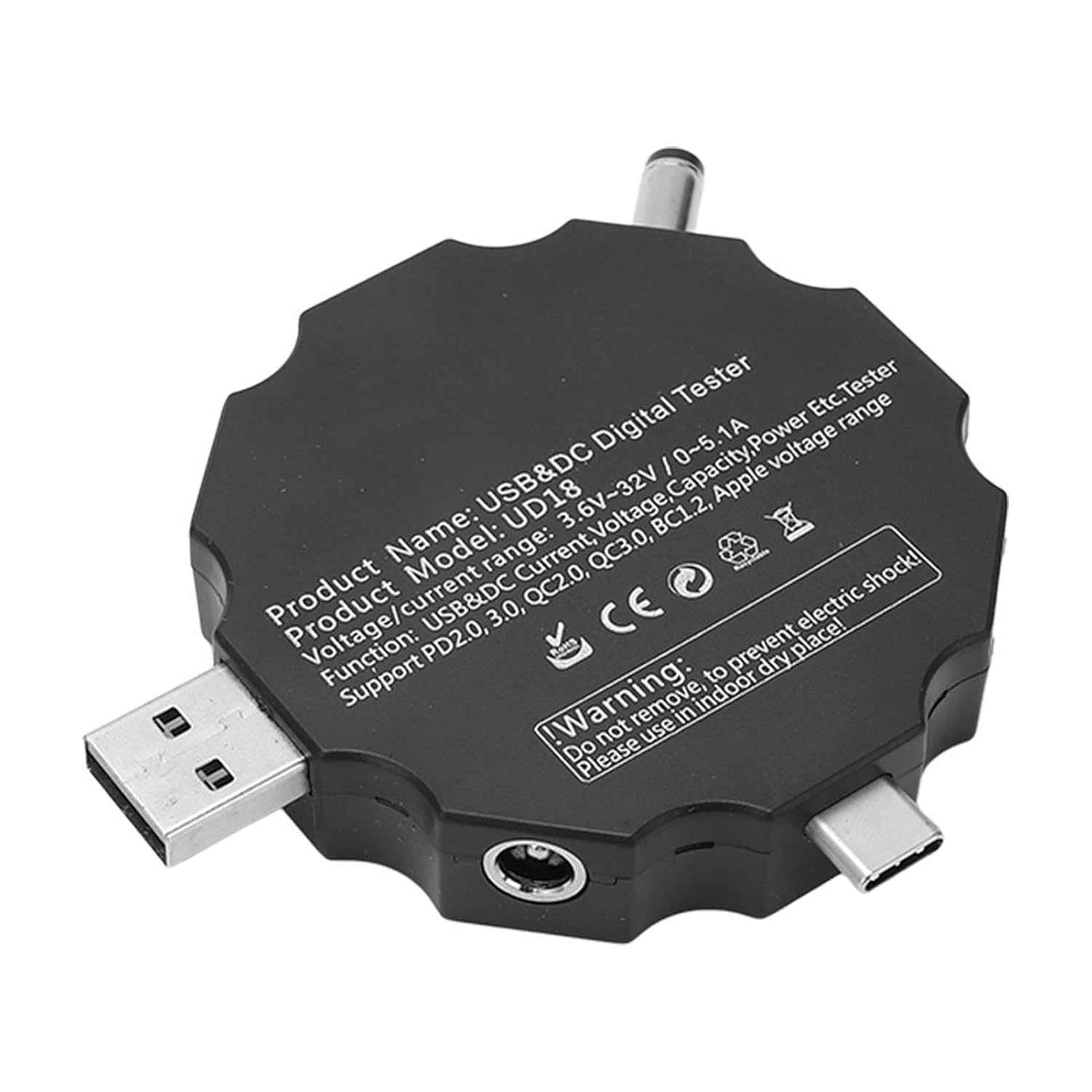 YWBL-WH USB Digital Voltmeter, ABS Material, 5.100A Capacity, 3.6-32V Voltage Tester for Battery Monitoring in Home Charging Applications