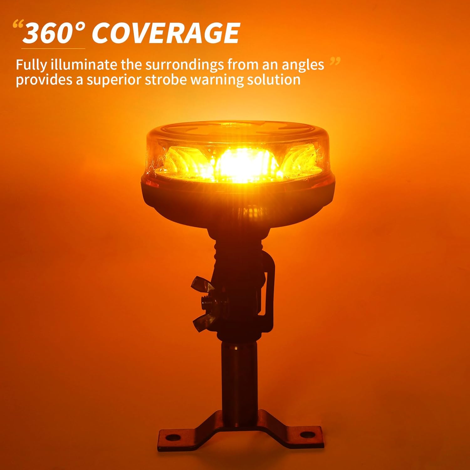 1Pcs Led Beacon Light Yellow Strobe Lights with T Shape Metal Bracket for Trucks 12V 24V Orange Beacon Light Rotating Beacon with 6 Modes