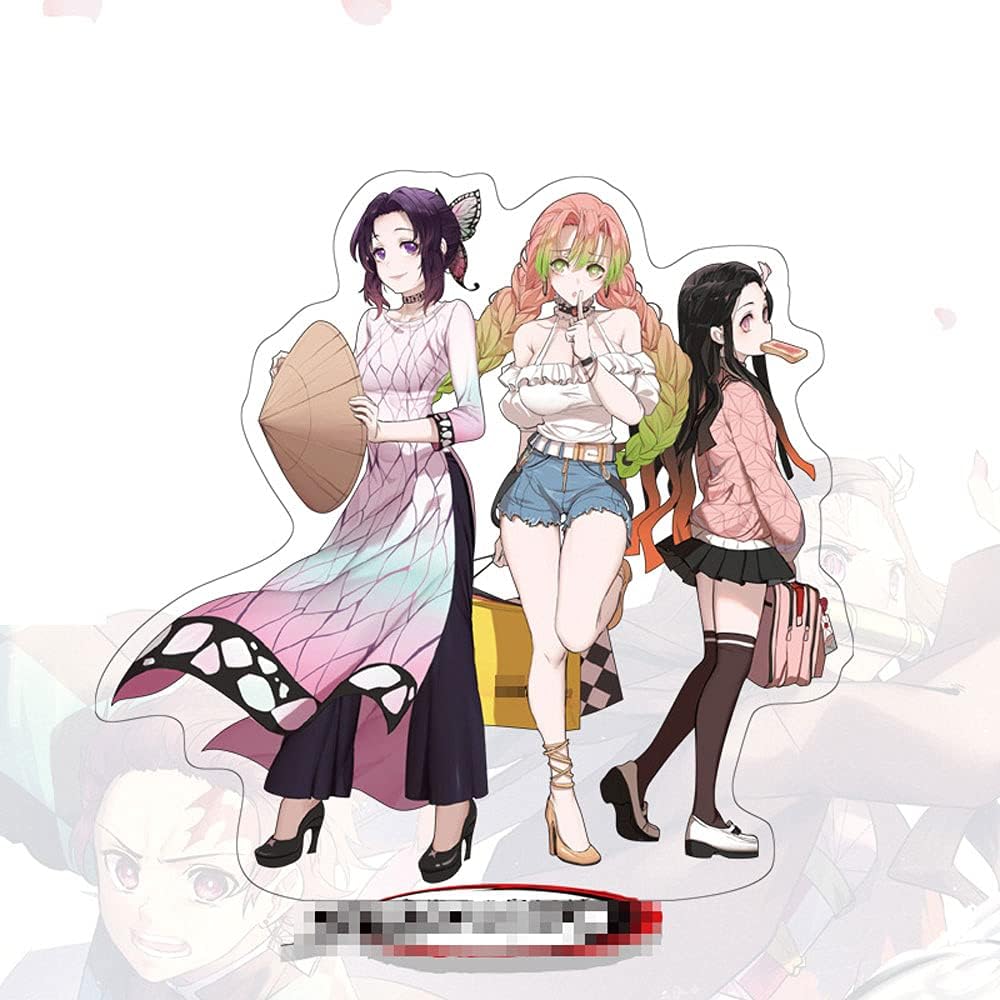 JINGXINA Demon Slayer Kamado Nezuko Kochou Shinobu Kanroji Mitsuri Modern clothes Beauty Group Anime Acrylic Desk Stand Miniature Anime Stand Figure, Crafts Decorations, Favorite collection of anime f