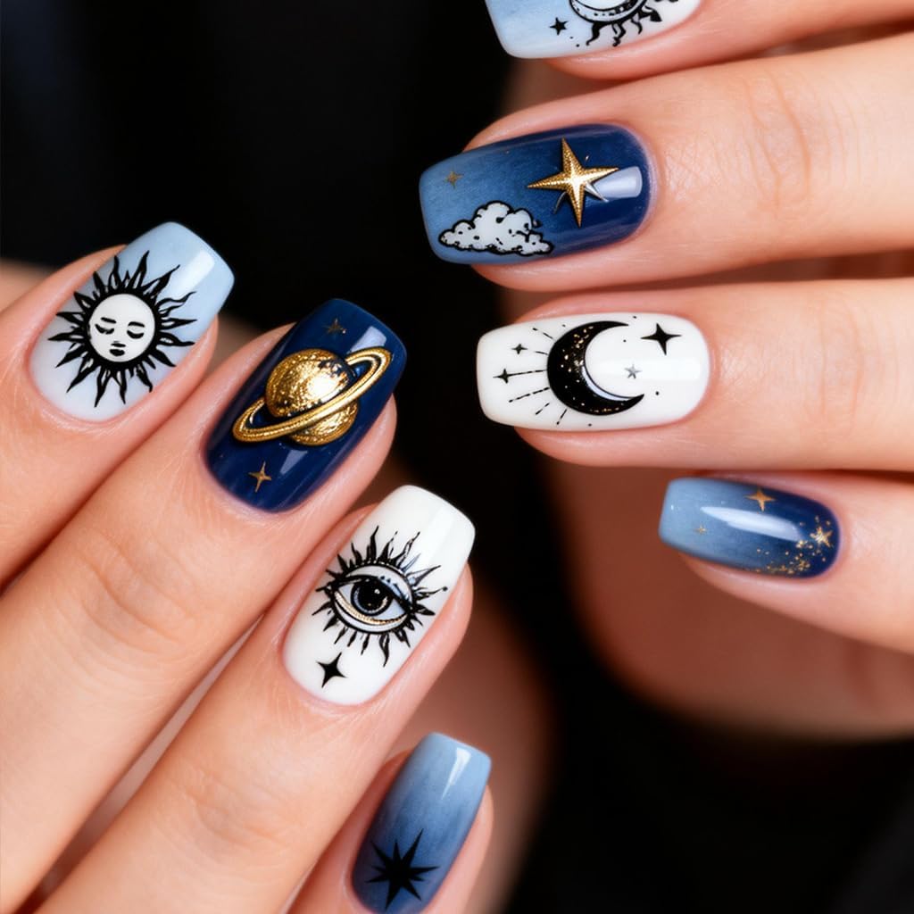 PH PandaHall 3pcs Star Moon Sun Nail Stamping Plates Galaxy Night Sky Nail Art Templates Cosmic Planets Nails Art Stencils Flower Nail Stamper Plate for Women Manicures Salon Design DIY Printing