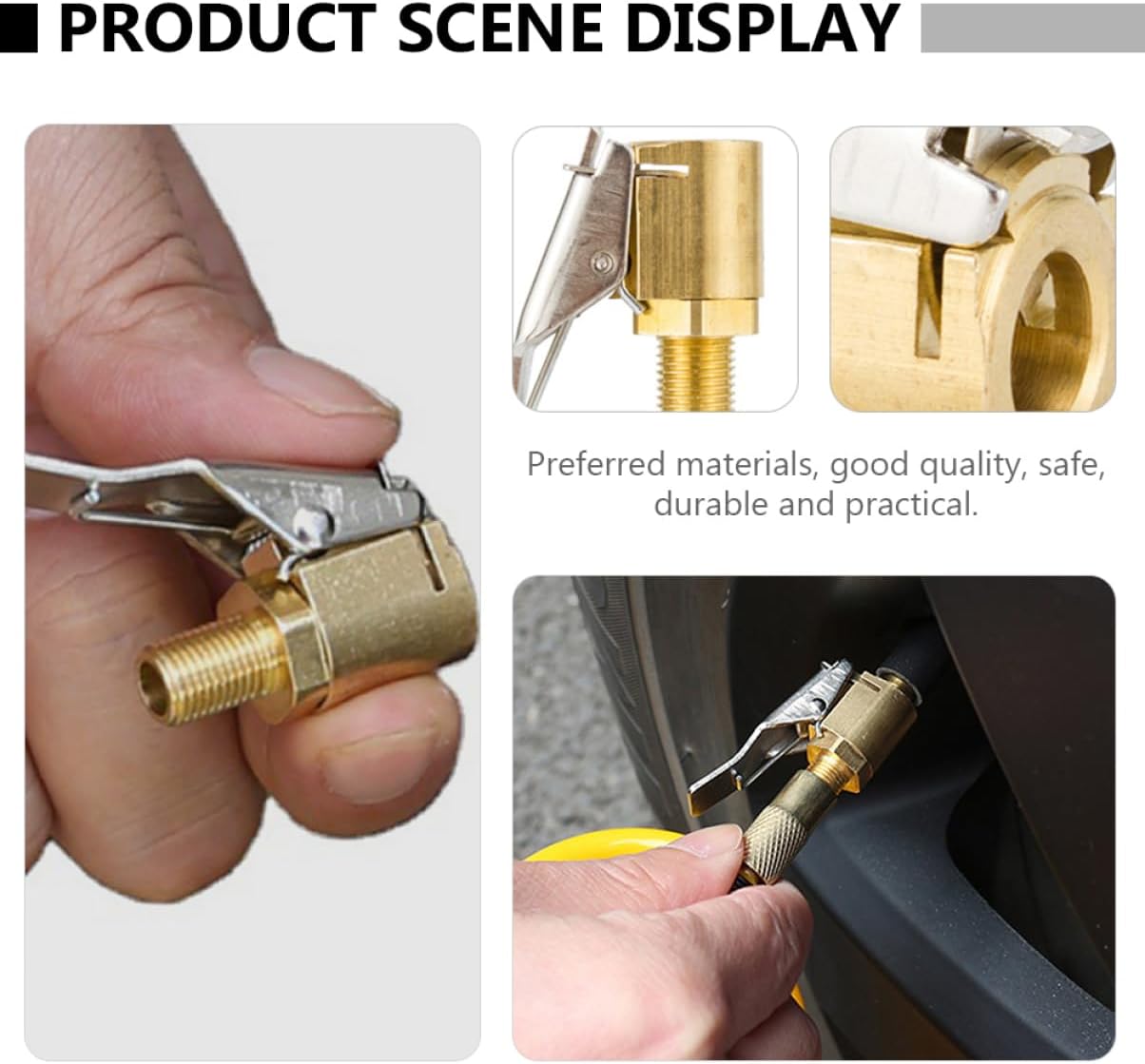 6pcs Open End Tire Air Chuck Adapter Set for Car Pump Quick Connect Brass Thread Nozzle Compatible Inflator Gauge and Compressor Accessories