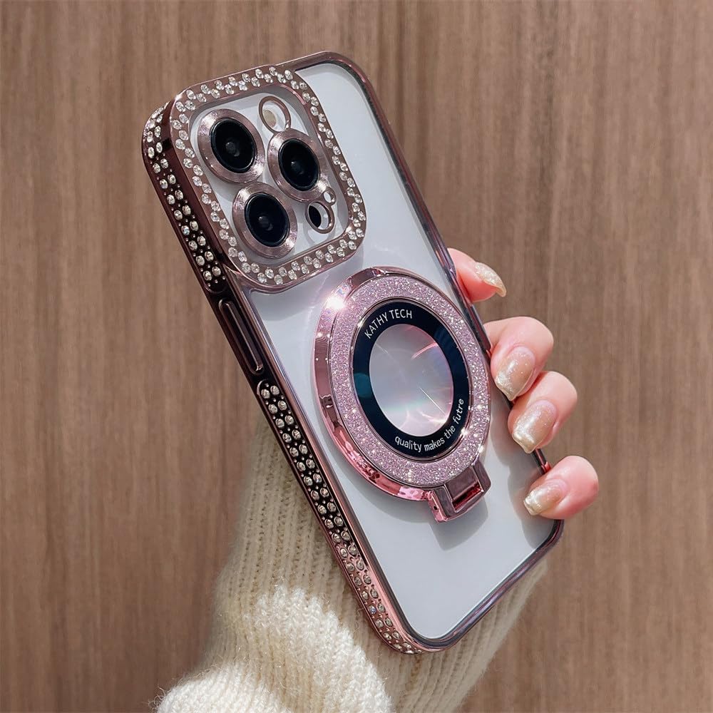 Support magnétique étui iPhone 15 14 13 Pro Max silicone strass