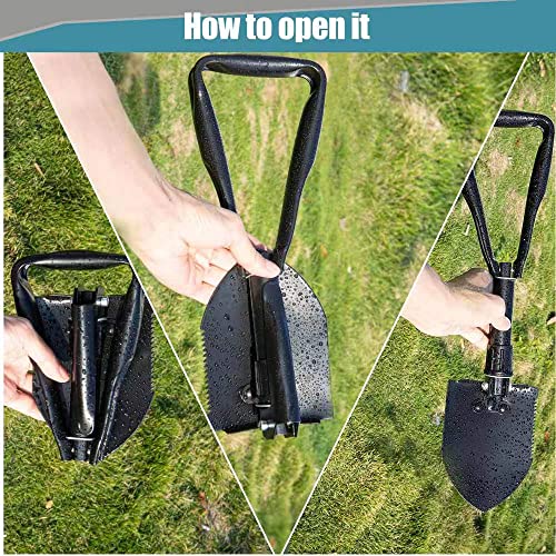 Tiomues High Carbon Steel Camping Shovel, Folding Design, Multifunctional Folding Shovel, Outdoor Camping Emergency Survival Shovel, For Backpacking, Unarmed Ditch Digging, Car Emergency Shovel #TOP2