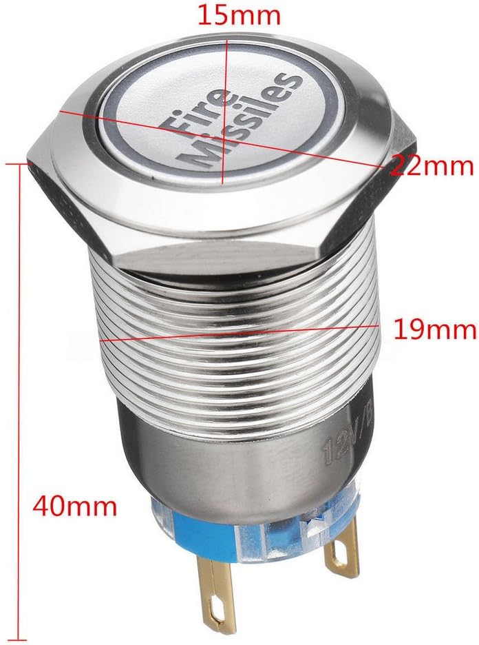 ESUPPORT 12V Momentary Car Vehicle Blue LED Light Headlight Push Button Metal Toggle Switch Socket Plug 19mm Fire Missiles