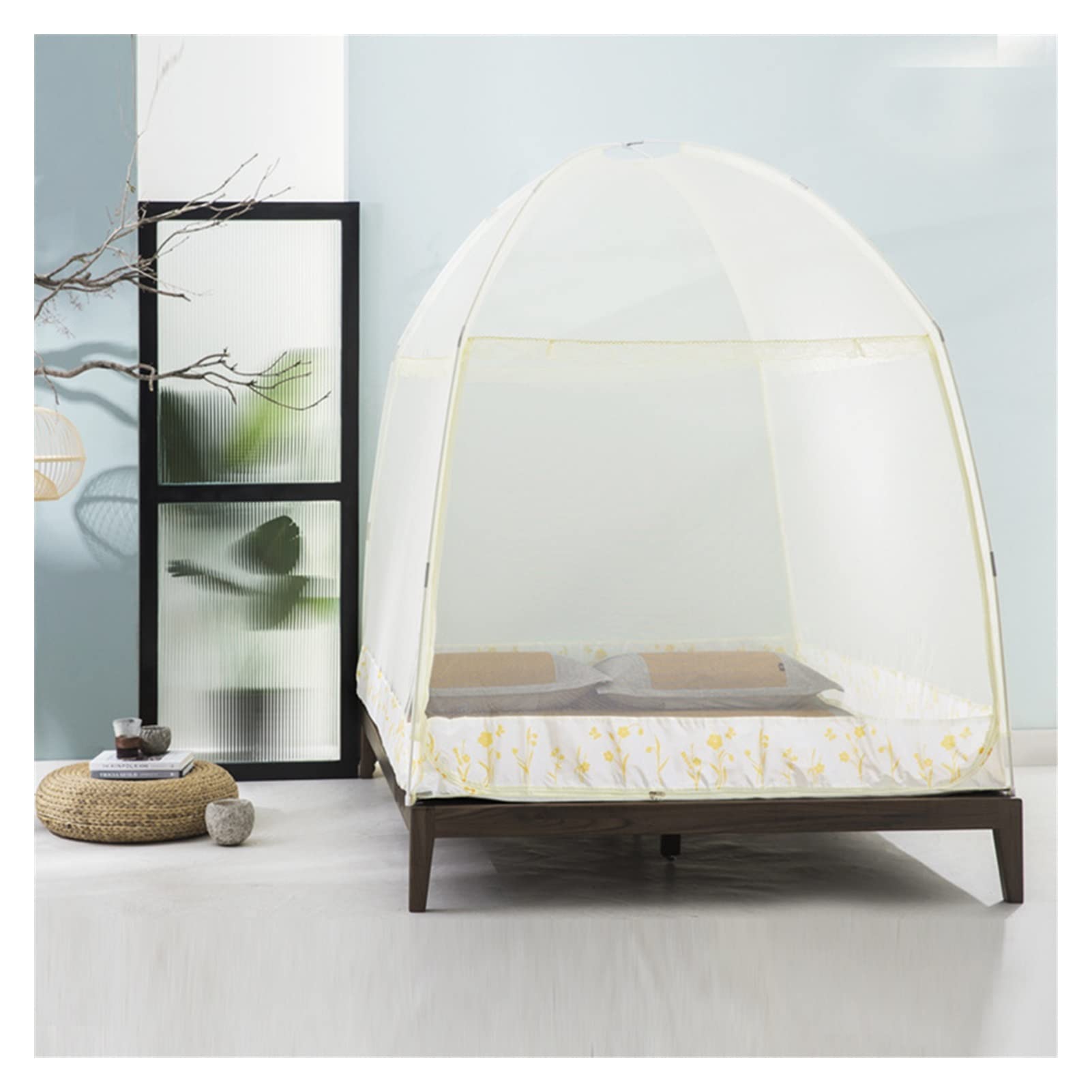 DXTFDHB Luxury Pop Up Mosquito Net Tent Large for Twin to King Size Bed Finest Holes Canopy Insect Screen Folding Design(Beige (bottomed),190x150x160CM)