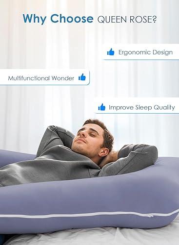 Miniatura 7 de QUEEN ROSE Almohada de embarazo, almohada de maternidad para mujeres embarazadas, almohada de cuerpo completo en forma de U de 55 pulgadas para