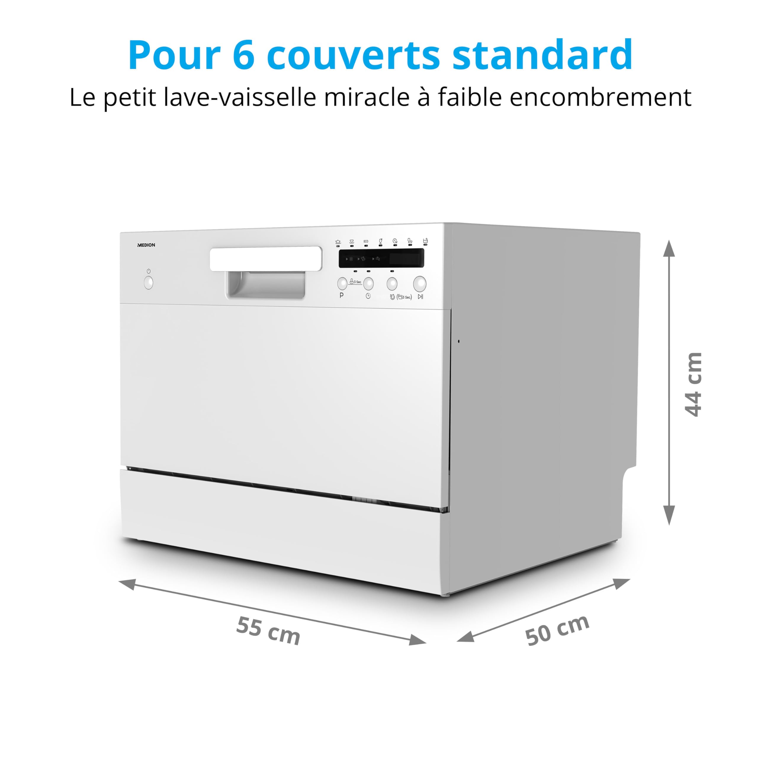 MEDION Lave-vaisselle de table DWT 60 6 couverts 7 programmes ECO LED 47 dB blanc