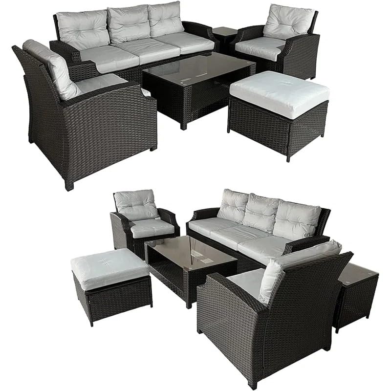 Image of 6PCS Outdoor Patio Furniture Sets,Garden Conversation Wicker Sofa Set,and Patio Sectional Furniture Sofa Set with Coffee Table for Lawn, Backyard, and Poolside (Black and Offwhite)